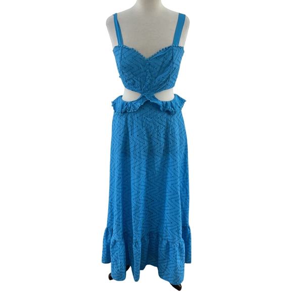Glamaker Dresses & Skirts - Glamaker Blue Eyelet Cut-Out Bustier Maxi Dress Women’s Large Polyester NWT